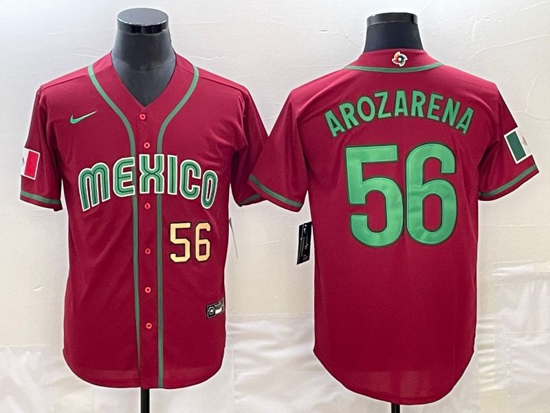 Men 2023 World Cub Mexico #56 Arozarena Red Nike MLB Jersey22